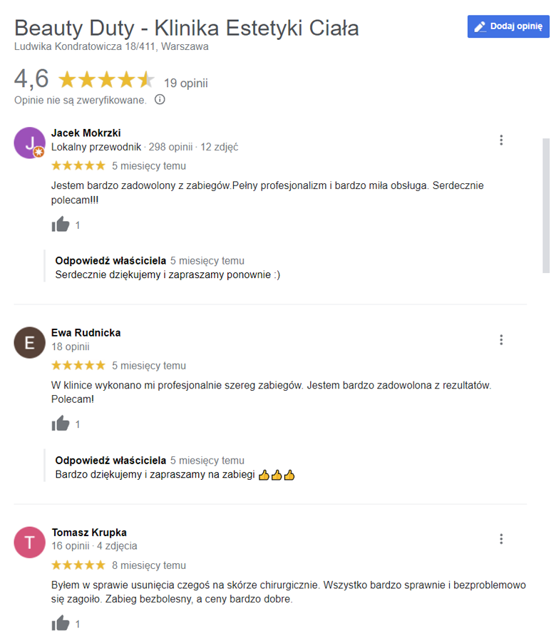 Opinie z Google